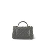 Dark Grey Lambskin Quilted Mini Top Handle Light Gold Hardware - Image 5