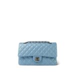 Pearly Blue Calfskin Classic Flap Medium Light Gold Hardware