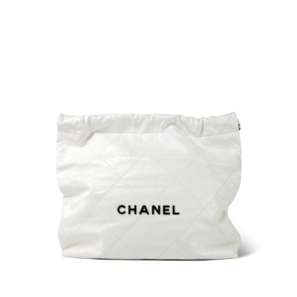 White Calfskin Quilted 22 Hobo Bag Medium Black/Aged Gold Hardware