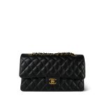 Black Caviar Quilted Medium Double Flap Gold Hardware