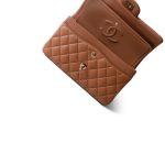 22S Caramel Lambskin Quilted Small Classic Flap Light Gold Hardware - Image 11