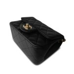 Black Lambskin Quilted Pearl Crush Mini Square Flap Light Gold Hardware - Image 10