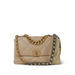 21B Beige Lambskin Quilted 19 Flap Medium/Large Mixed Hardware - Image 10