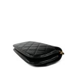 23A Black Shiny Calfskin Quilted Phone Holder W/ Chain Aged Gold Hardware - Image 6