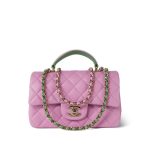 23P Light Pink/Light Green Lambskin Quilted Mini Top Handle Light Gold Hardware - Image 10