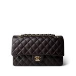 22K Plum Caviar Quilted Medium Classic Flap LGHW