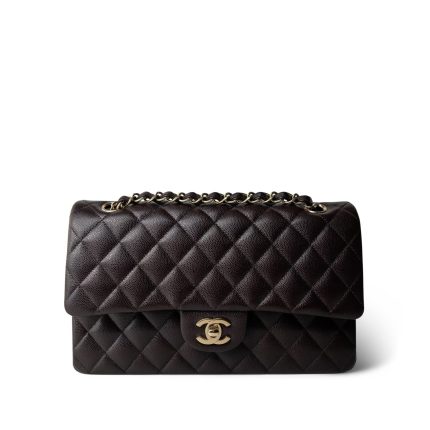 22K Plum Caviar Quilted Medium Classic Flap LGHW