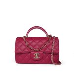 23P Dark Pink/Light Pink Lambskin Quilted Mini Top Handle LGHW - Image 2