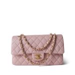 Vintage Light Pink Lambskin Quilted Medium Classic Flap Aged Gold Hardware - Image 8