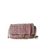 Pink Tweed Quilted Pearl Handle Flap Bag Large LGHW - Image 15