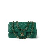 22A Green Lambskin Quilted Mini Rectangular Single Flap LGHW - Image 13