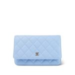 23P Sky Blue Caviar Quilted Wallet on Chain WOC Light Gold Hardware - Image 4