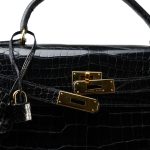 Kelly 32 Black Porosus Crocodile Lisse Gold Plated X Circle Stamp - Image 9