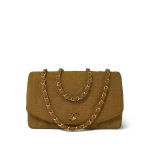 Dark Beige Linen Quilted Diana Flap Medium Gold Hardware - Image 10