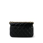 23A Black Shiny Calfskin Quilted Phone Holder W/ Chain Aged Gold Hardware - Image 5