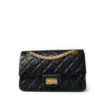 19A Black Aged Calfskin Quilted Mini Reissue 2.55 Flap Gold Hardware Light gold