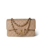 Beige Clair Caviar Quilted Small Classic Flap Gold Hardware - Image 14