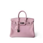 Birkin 25 Rose Sakura Swift Palladium Plated X Stamp