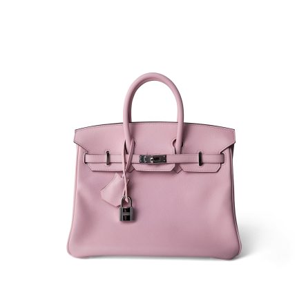 Birkin 25 Rose Sakura Swift Palladium Plated X Stamp