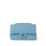 Light Blue Lambskin Quilted Mini Rectangular Flap Light Gold Hardware