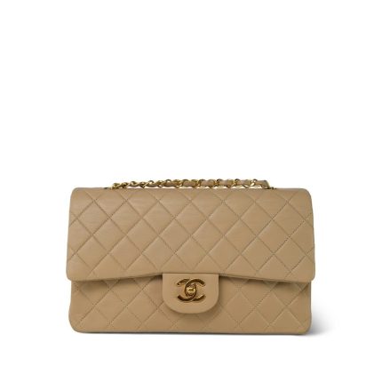 Light Beige Lambskin Quilted Classic Flap Medium GHW