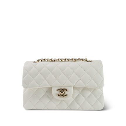 22S White Caviar Quilted Classic Flap Small LGHW