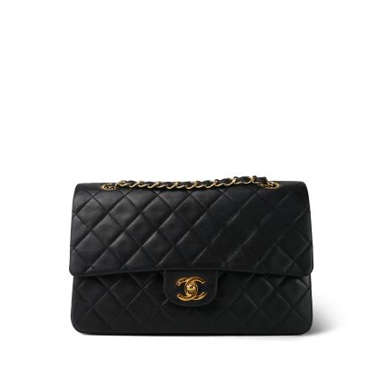 Black Lambskin Quilted Classic Flap Medium Gold Hardware