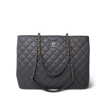 Dark Grey Caviar Quilted CC Shopping Tote Large LGHW