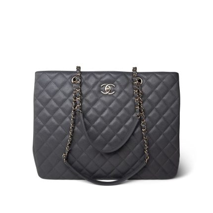 Dark Grey Caviar Quilted CC Shopping Tote Large LGHW