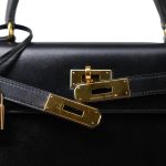 Kelly 28 Sellier Black Box Calfskin Gold Plated Y Circle Stamp - Image 5