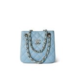 22S Light Blue Caviar Quilted Mini Bucket Bag Light Gold Hardware - Image 10