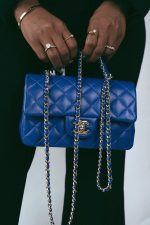 Blue Lambskin Quilted Mini Top Handle Light Gold Hardware - Image 4