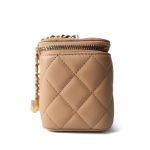Beige Lambskin Quilted Pearl Crush Vanity Case With Chain Aged Gold Hardware - Image 2