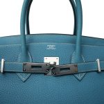 Birkin 30 Bleu Jean Veau Togo Palladium Plated I Square Stamp - Image 15