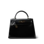 Kelly Sellier 28 Black Box Calfskin Gold Plated T Circle Stamp