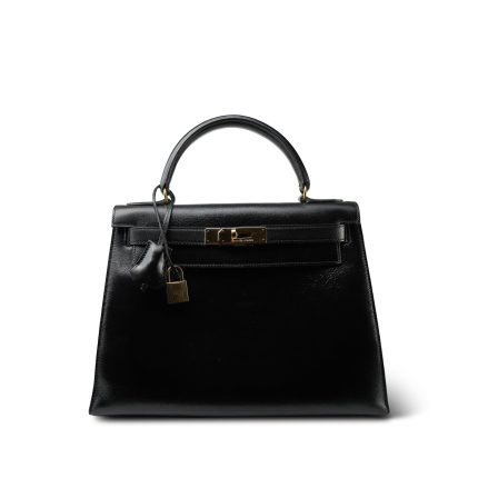 Kelly Sellier 28 Black Box Calfskin Gold Plated T Circle Stamp
