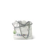 White Calfskin Quilted Mini 22 Bag Rainbow Hardware - Image 12