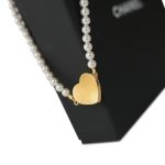 24P Denim Heart CC Pendant Pearl Short Necklace - Image 5
