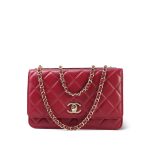 23B Red Lambskin Quilted Trendy CC Wallet On Chain LGHW - Image 10