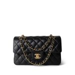 Black Lambskin Quilted Classic Flap Small Light Gold Hardware