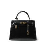 Kelly 28 Sellier Black Box Calfskin Gold Plated Y Circle Stamp
