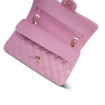 22S Pink Caviar Quilted Medium Classic Flap Light Gold Hardware - Image 12
