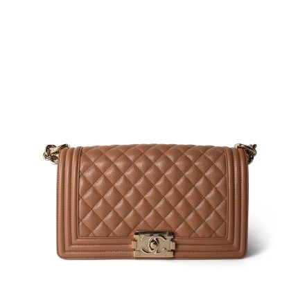 21K Caramel Caviar Quilted Boy Bag Old Medium Light Gold Hardware