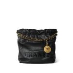 Black Caviar Quilted Mini 22 Aged Gold Hardware