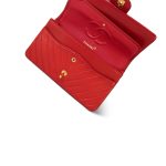 Red Chevron Lambskin Quilted Classic Flap Medium Gold Hardware - Image 12