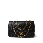 Black Lambskin Quilted Diana Flap Small Gold Hardware - Image 10