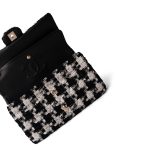 20S Black White Ecru Houndstooth Tweed Quilted Classic Flap Medium Light Gold Hardware - Image 10