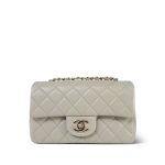 Grey Lambskin Quilted Mini Rectangular Flap Light Gold Hardware