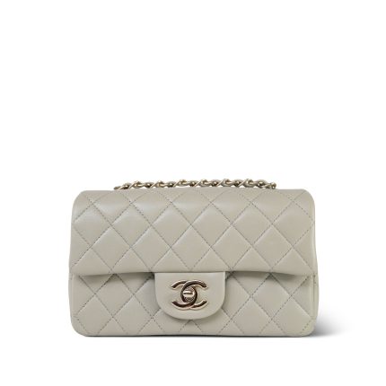 Grey Lambskin Quilted Mini Rectangular Flap Light Gold Hardware