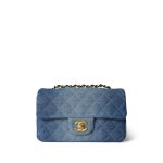 24S Blue Denim Quilted Mini Rectangular Flap Aged Gold Hardware